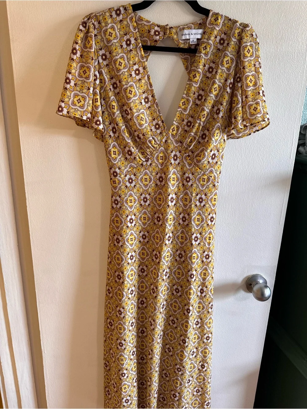 Yellow Floral Print V-Neck Maxi Dress